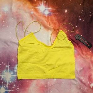 🌜 Glowing Yellow Ribbed Cotton Candy Crop Top Size S/M NWT